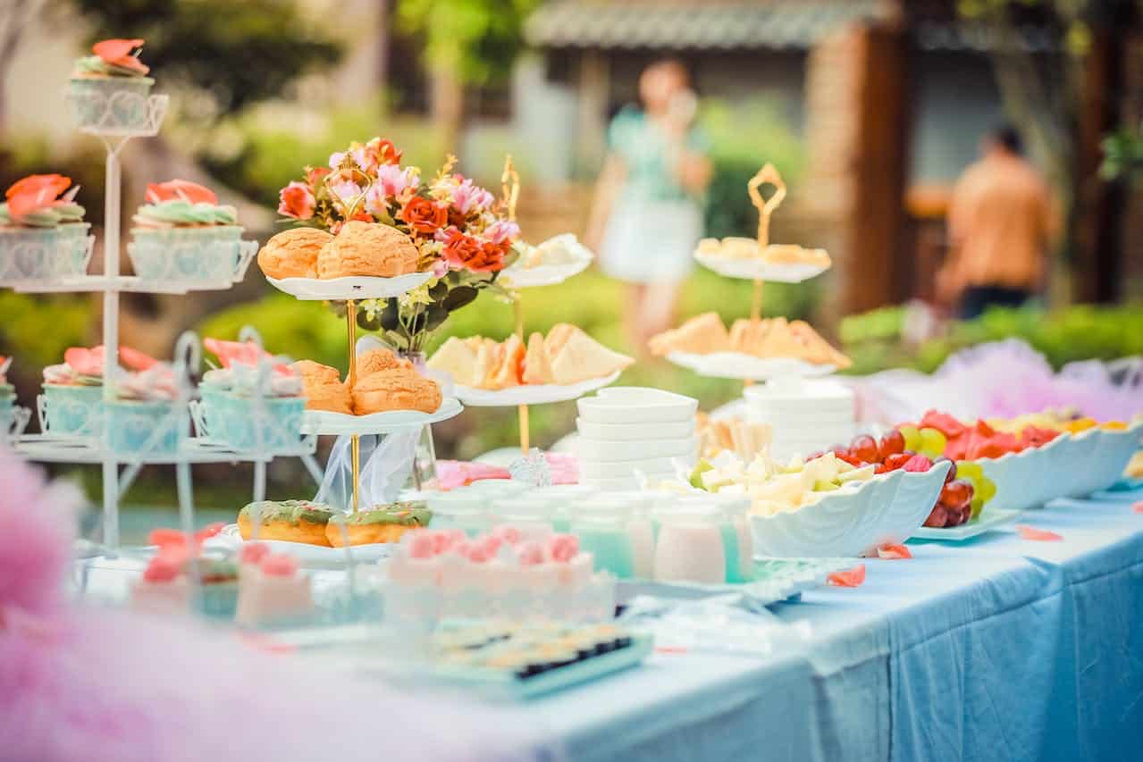 Photo by fu zhichao: https://www.pexels.com/photo/various-desserts-on-a-table-covered-with-baby-blue-cover-587741/ 