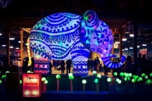 Photo by Chris F: https://www.pexels.com/photo/blue-and-green-elephant-with-light-1680755/ -- event theme