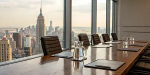 A modern conference room set for a successful event, one of the advantages of public relations in management.