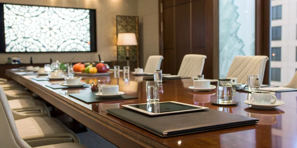 Conference table set to discuss the role of sponsors in promoting an event.
