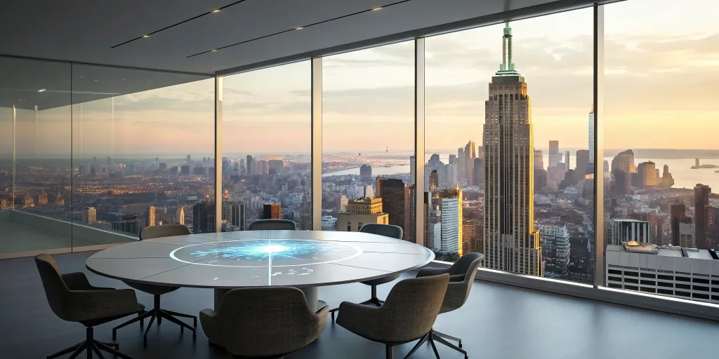 Conference room overlooking a city, perfect for event planning industry market research.