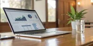 Defining a target audience for an event management company using analytics on a laptop.