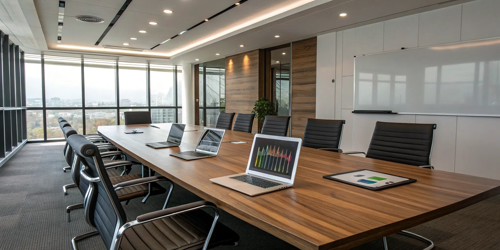 A modern conference room setup for a meeting on how to market an event company.