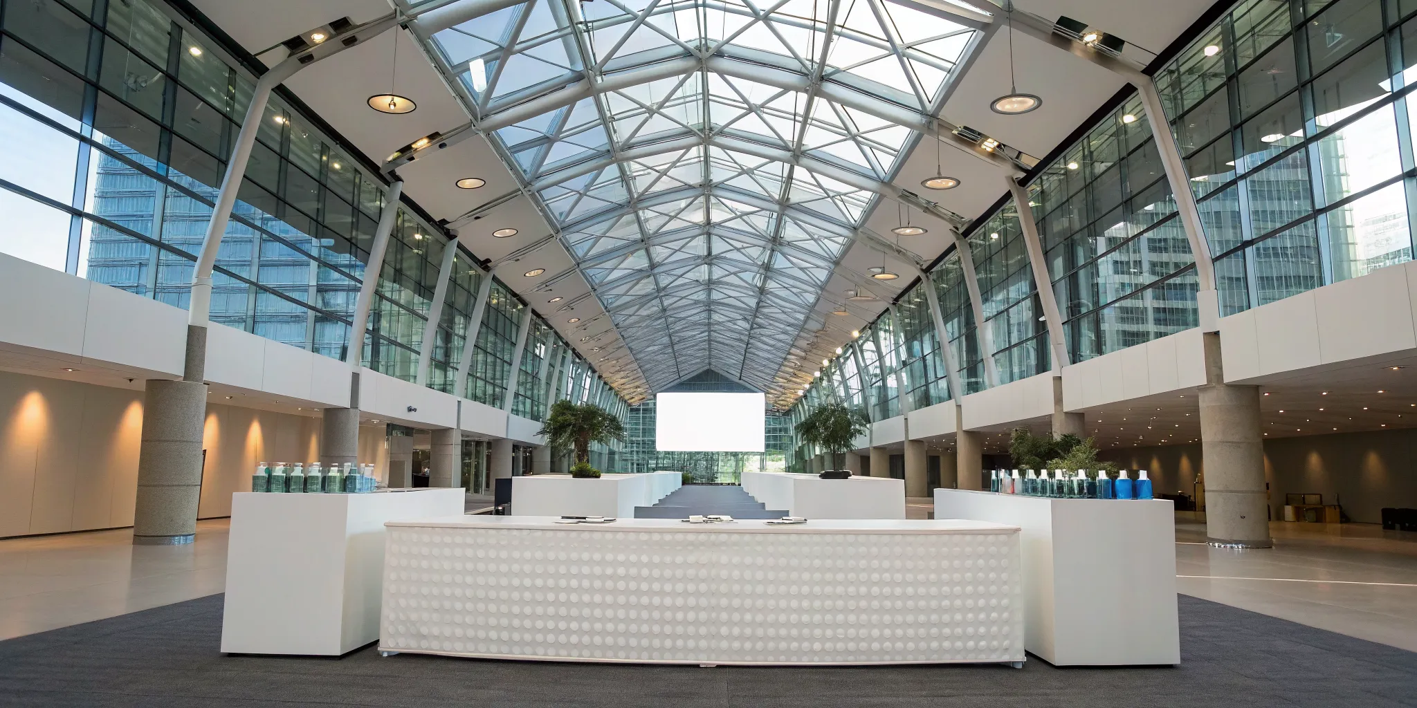 Branded welcome desk and signage in a modern event venue, a great tip for successful branding.
