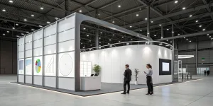 Trade show exhibitor using modern event technology to engage visitors.