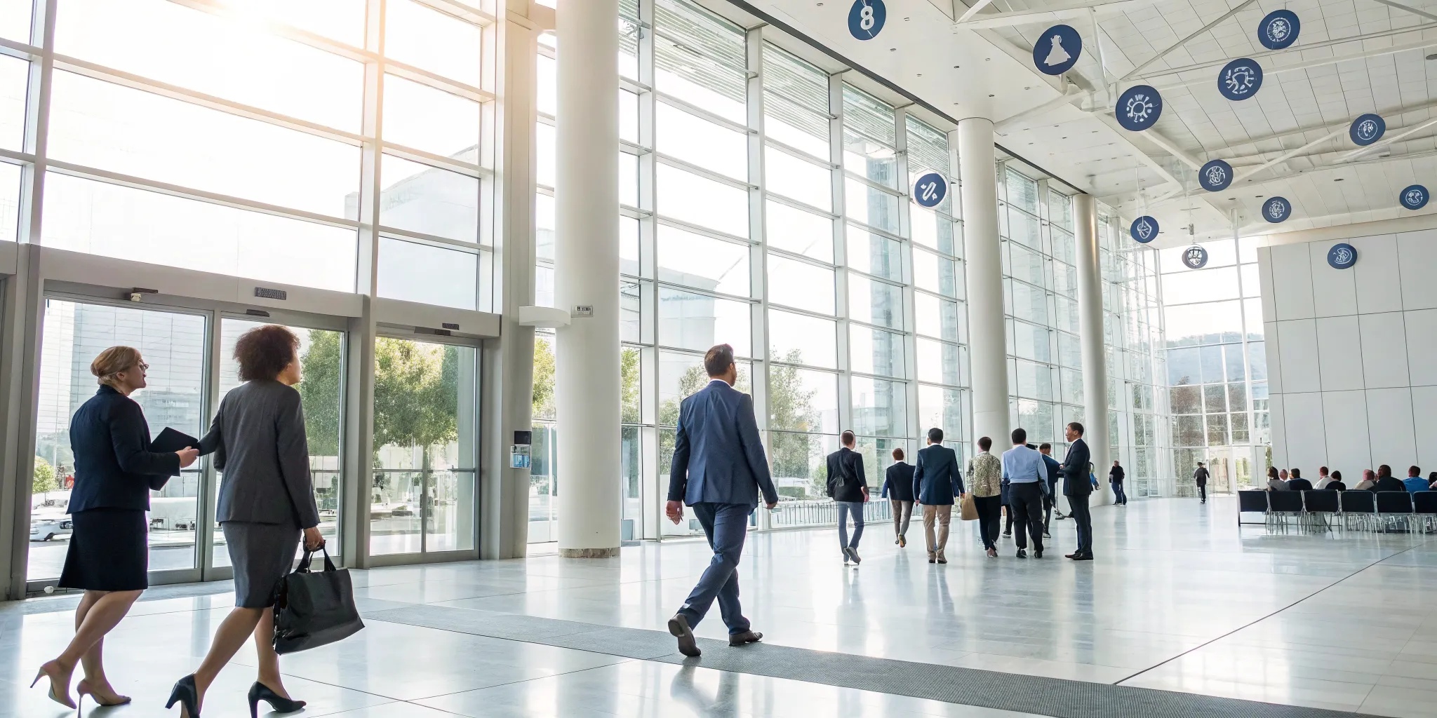 Professionals networking at a busy event, a result of marketing strategies to increase attendance.