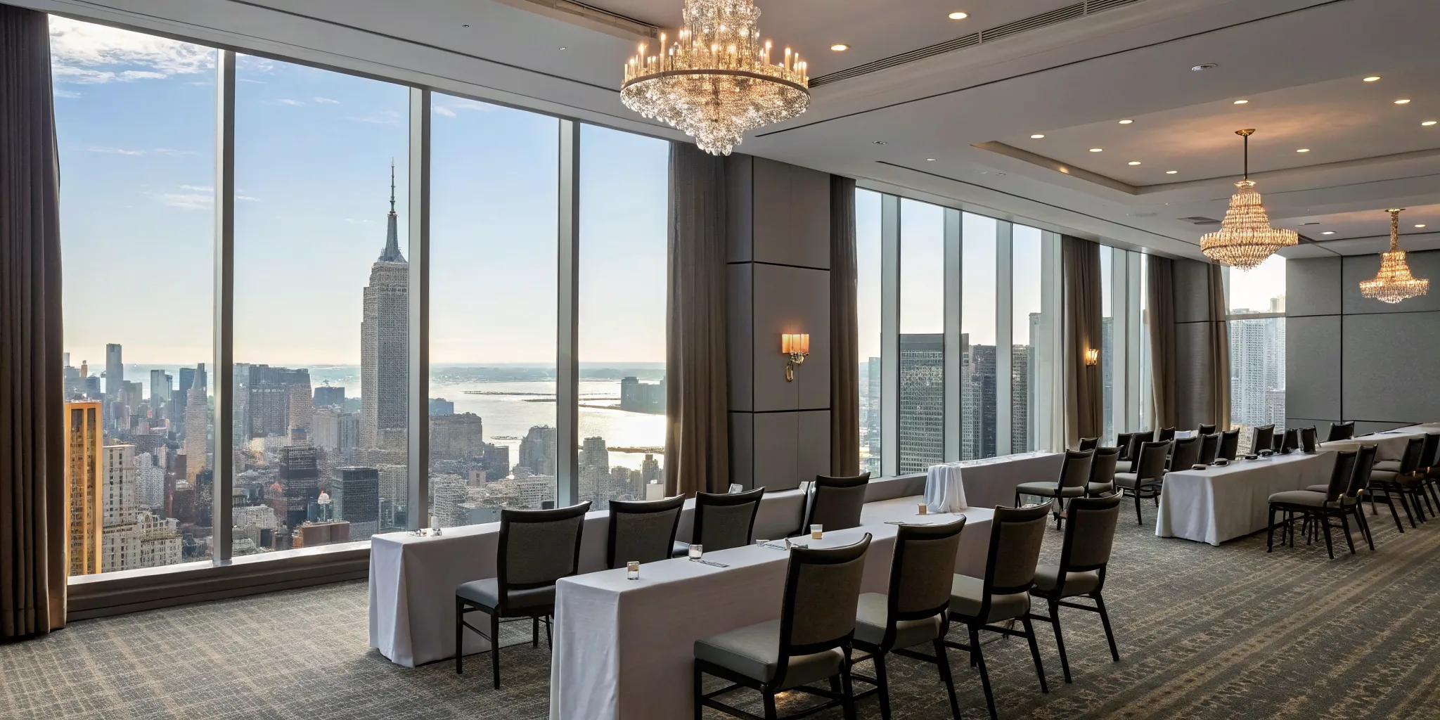 A business development summit for entrepreneurs in a modern NYC conference room overlooking the city.