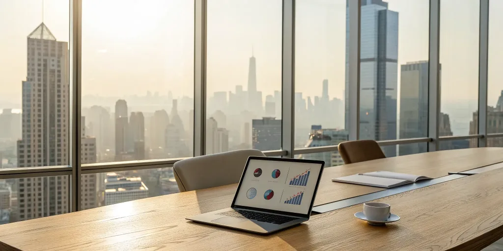 Laptop and notebook on a desk for a corporate event planning education course.