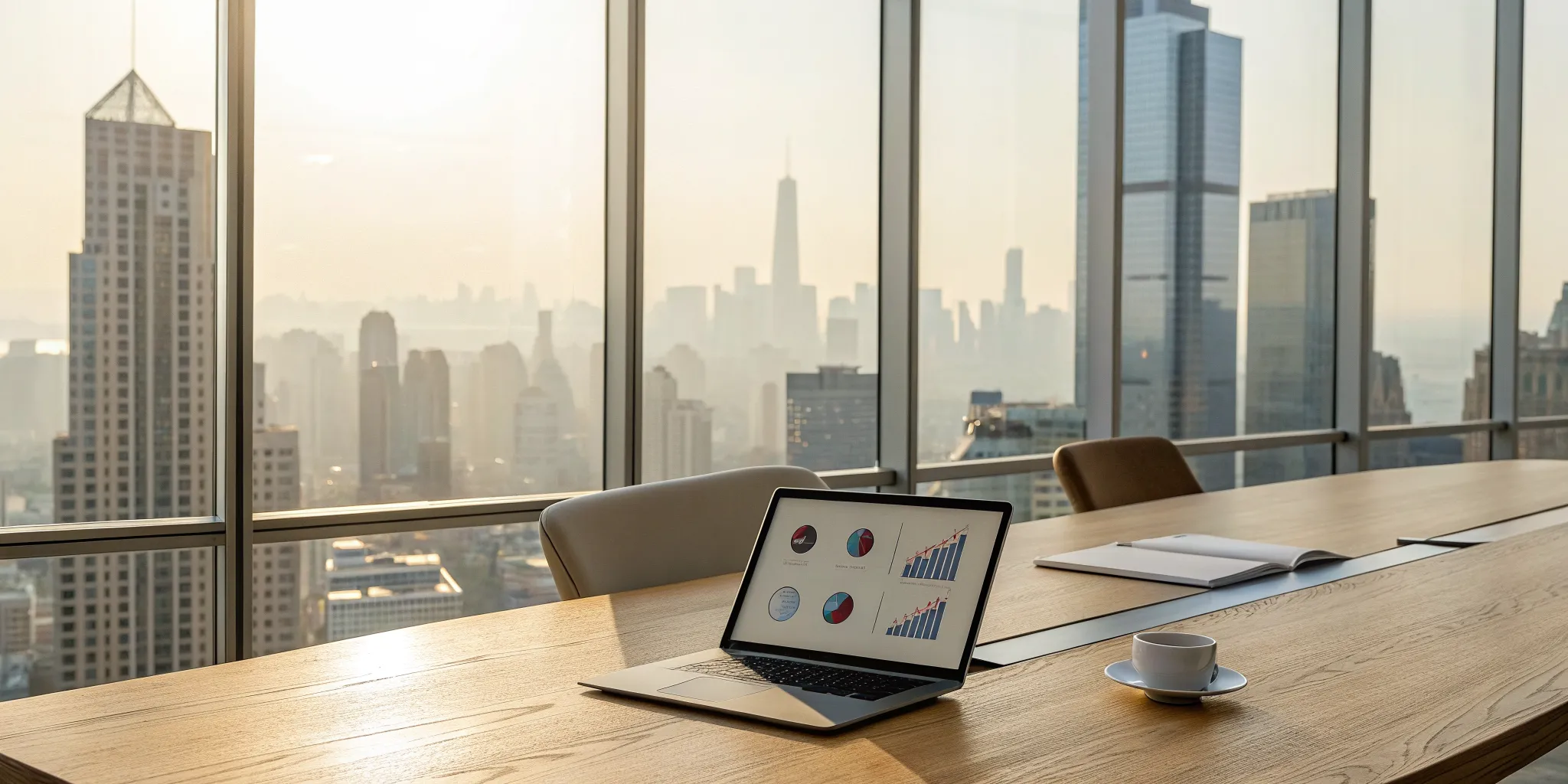 Laptop and notebook on a desk for a corporate event planning education course.