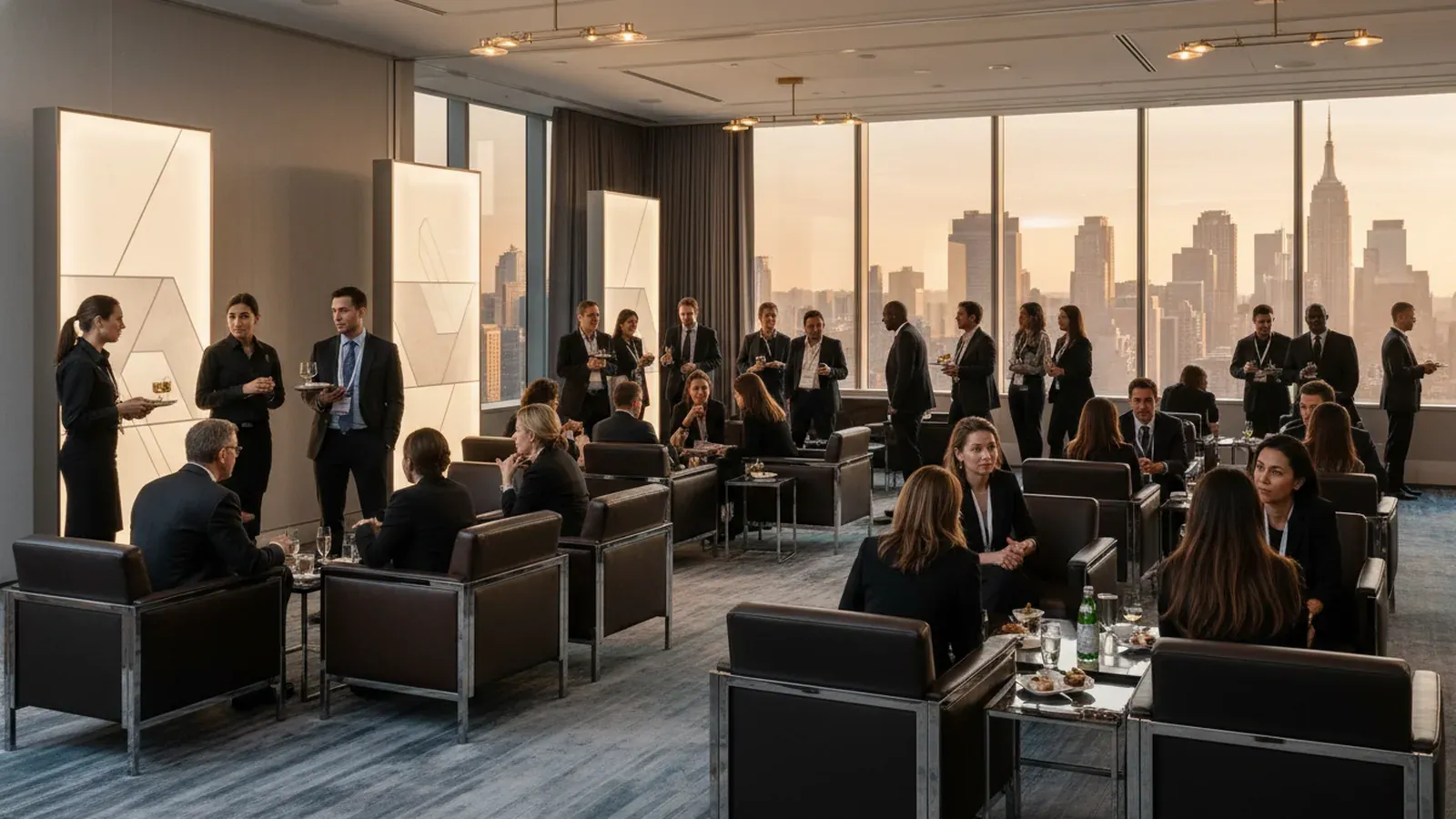 Corporate event networking strategies in a premium NYC expo lounge