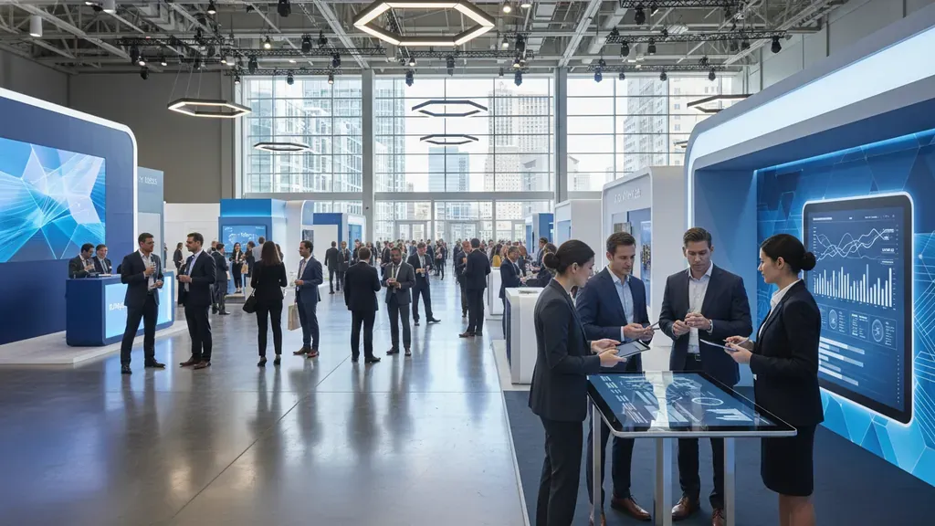 Brand marketing team reviewing event sponsorship ROI metrics at a conference booth