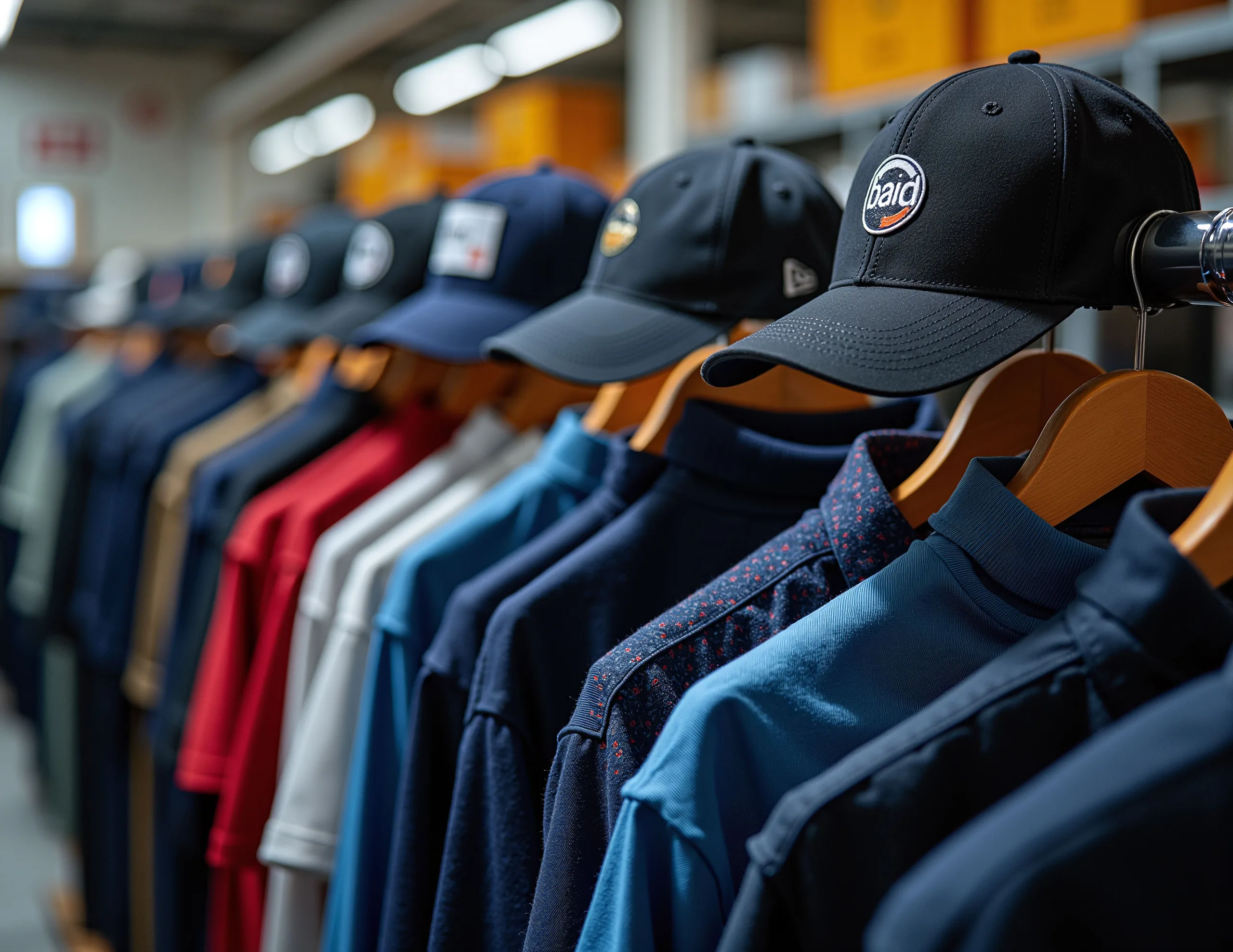 https://www.pexels.com/photo/colorful-row-of-caps-and-shirts-on-hangers-30940603/ Photo by Mubashir Hussain on Pexels