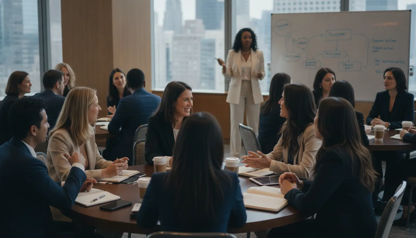 Event professionals collaborating during a conference breakout session