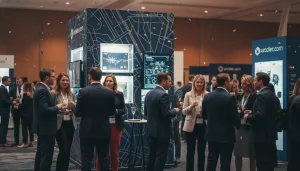 Brand activation at a business conference with attendees networking