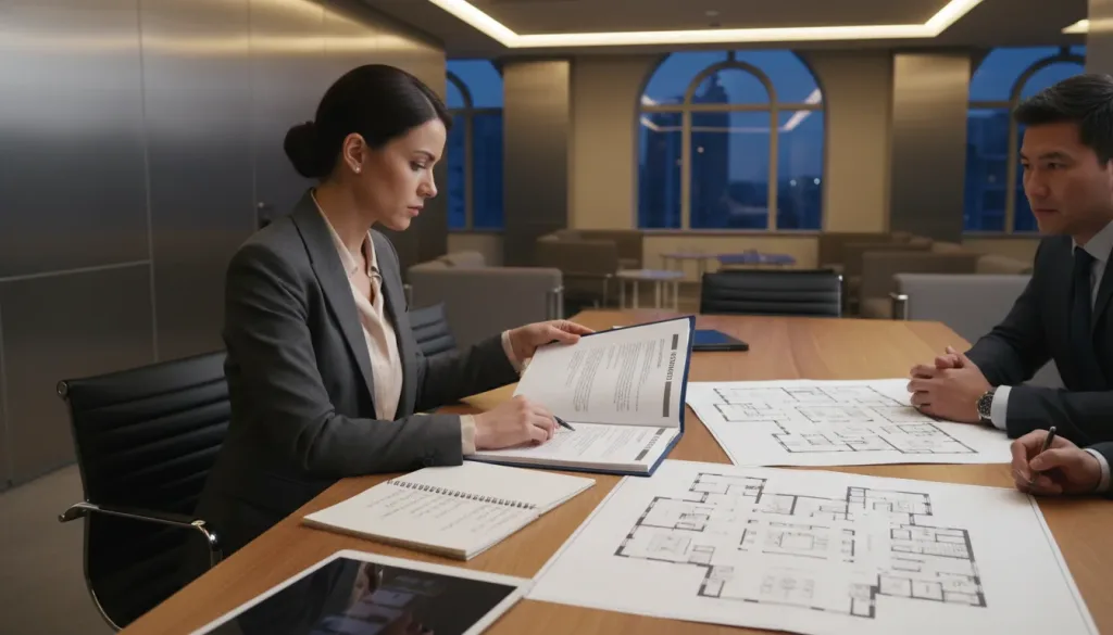 Corporate planner reviewing an event venue contract
