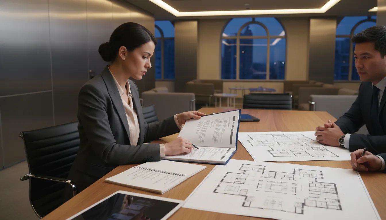 Corporate planner reviewing an event venue contract