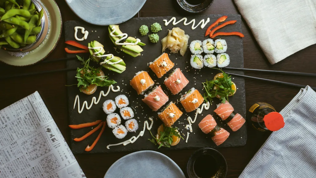 https://unsplash.com/photos/sushi-on-black-ceramic-plate-iOHJKJqO6E0 Photo by Jakub Dziubak on Unsplash