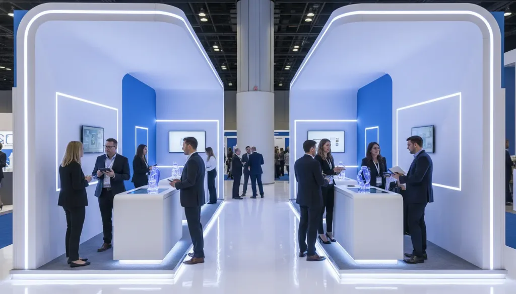 Modern trade show booth designed to welcome corporate event buyers