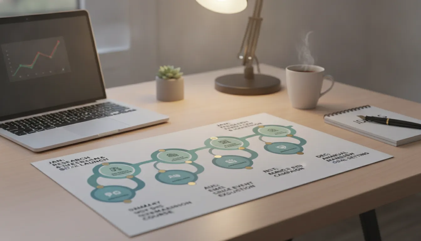 A 12-month professional development plan calendar roadmap for event planners